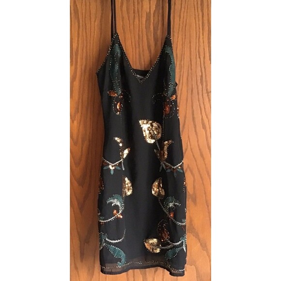 Vtg Nasty Gal Womens Y2K Beaded Whimsigoth Mini Dress Size 2 Black Gold Romantic - Picture 4 of 4